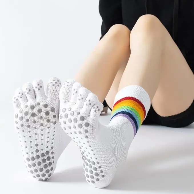  Rainbow Cute Pilates grip socks