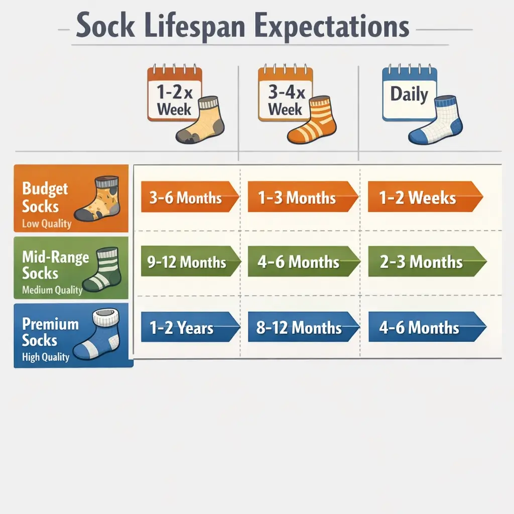  Timeline infographic showing expected lifespan for different sock qualities 