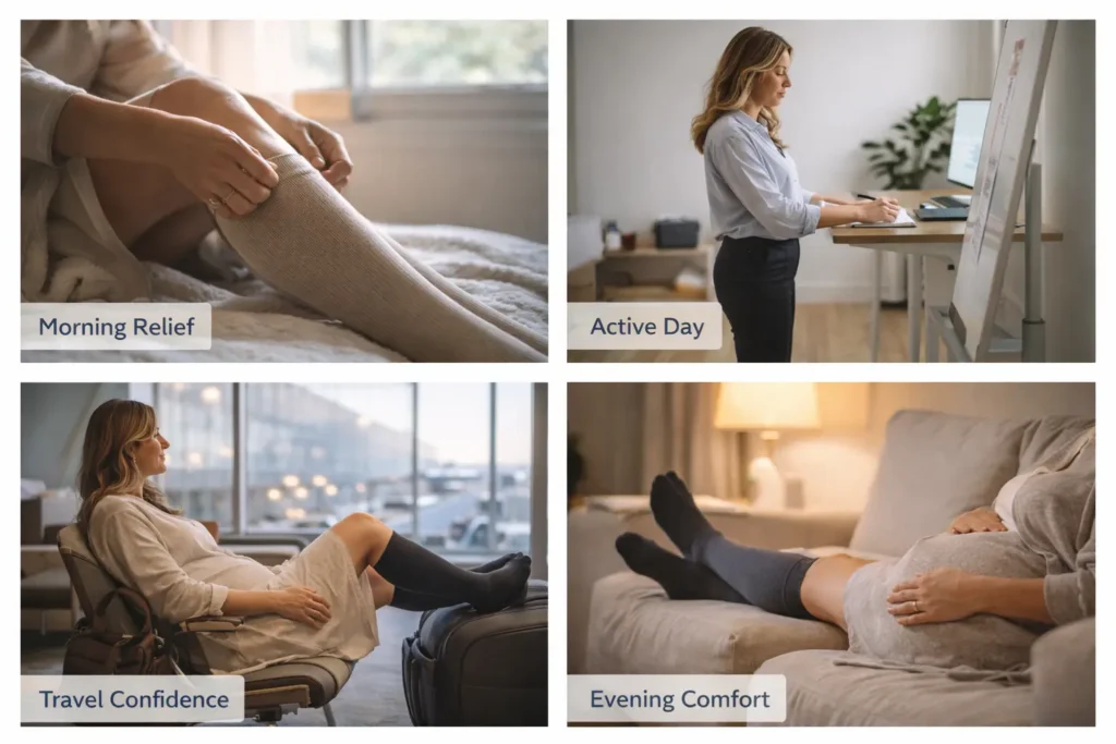 Pregnant and comfortable in compression socks